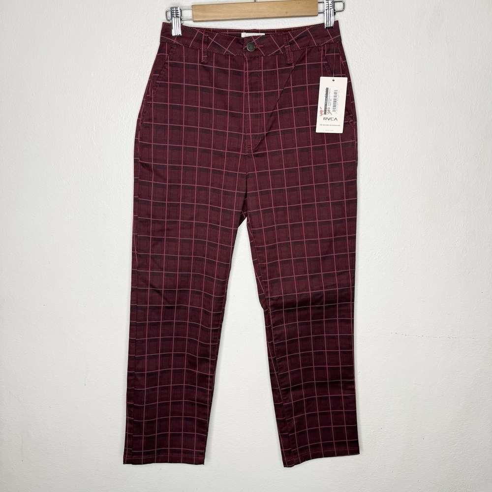 New RVCA weekend Stretch Rosewood‎ Plaid Chino Pants Casual Twee Women's 26